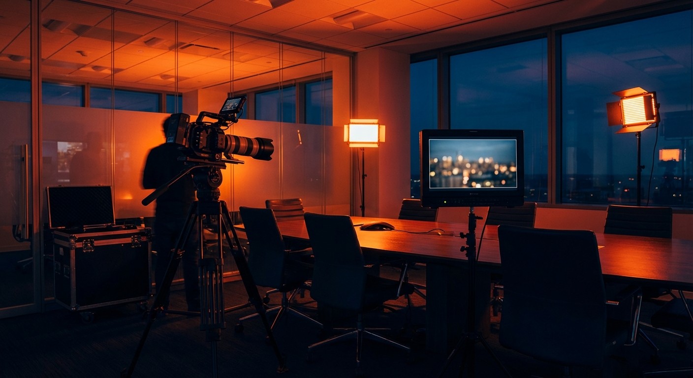 Tournage vidéo d'entreprise avec caméra et éclairage professionnel