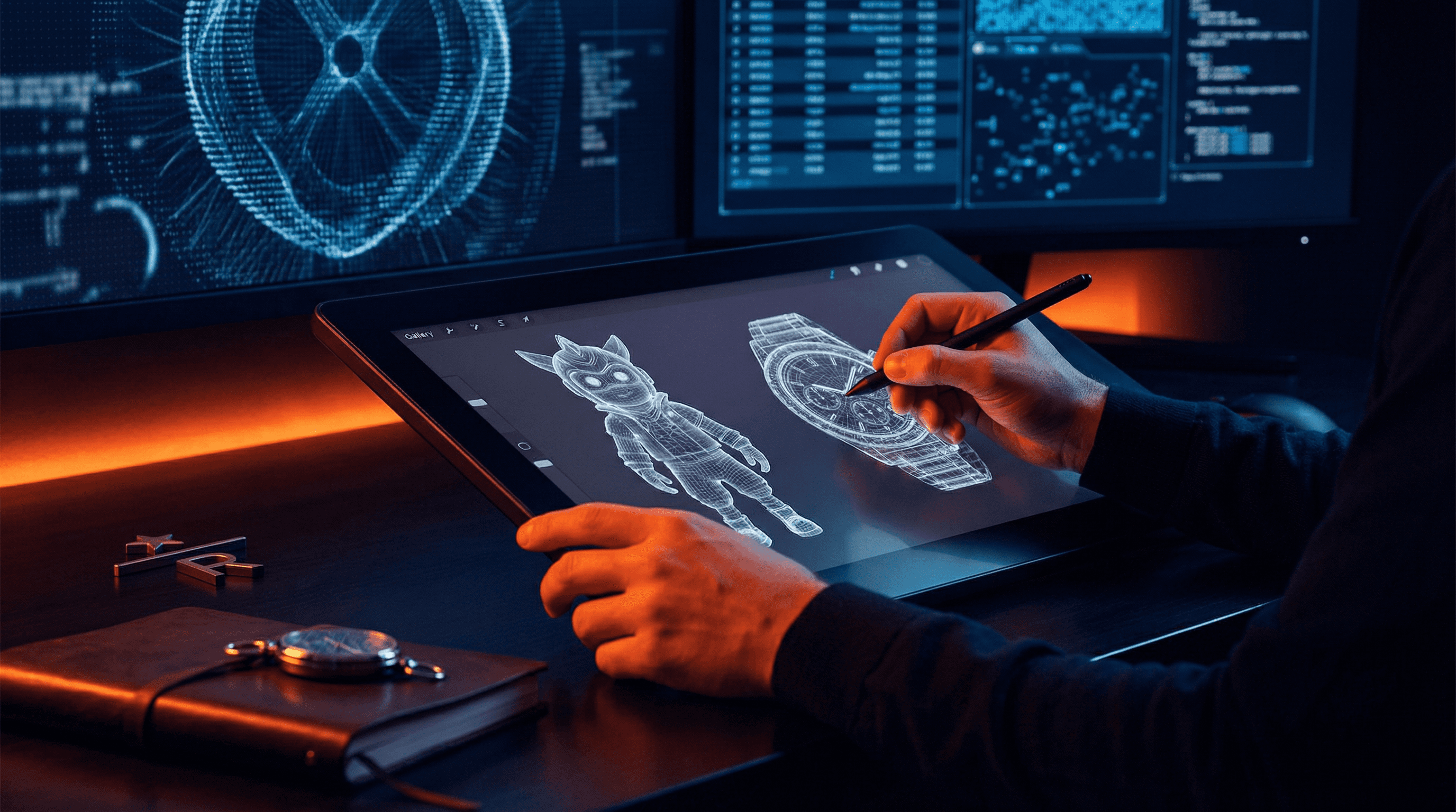 Interface numérique texturée évoquant l'artisanat digital premium