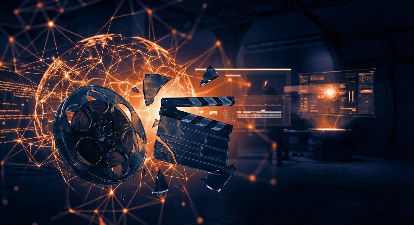 Écran d'interface vidéo IA avec timeline et rendu généré