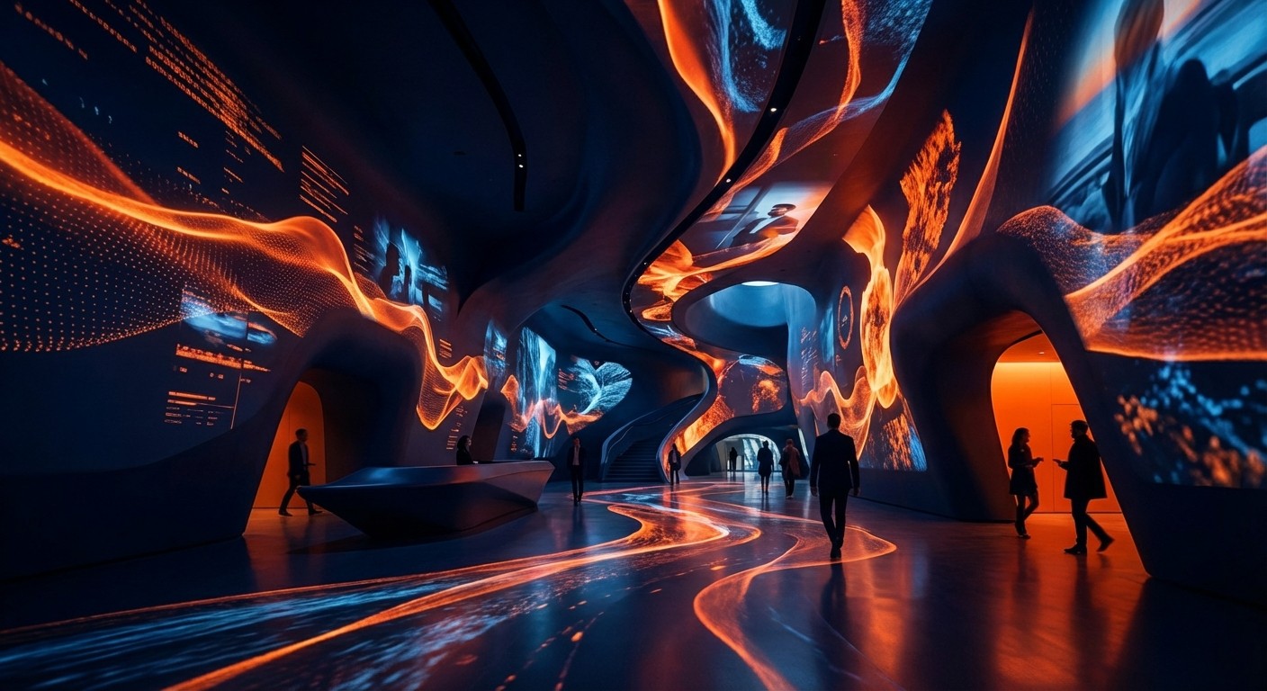 Mur MicroLED architectural intégré dans un hall d'entreprise premium